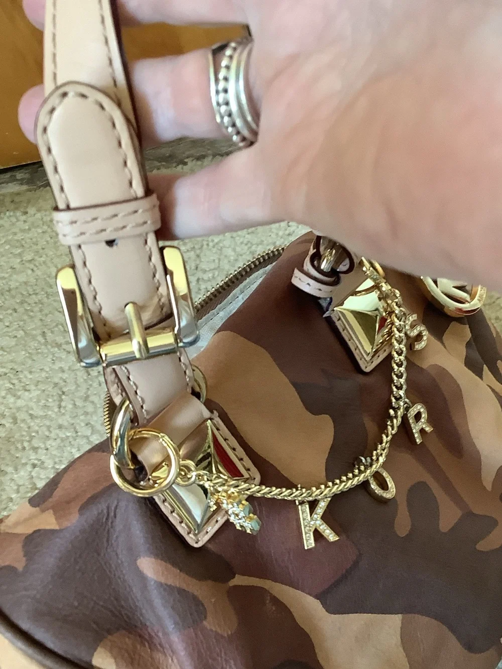 Michael Kors Brown & Tan Camo Satchel with Gold Hardware